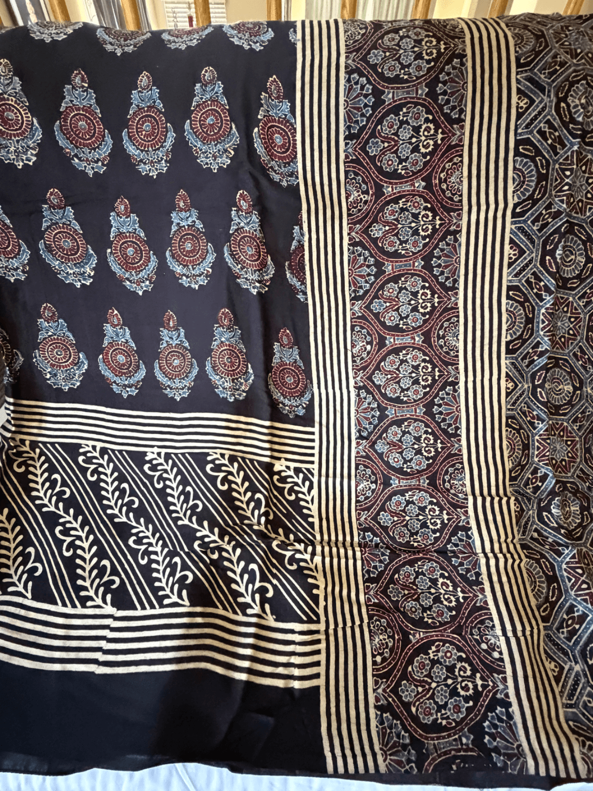 Ajrakh Modal silk saree with Lagdi patta Pallu