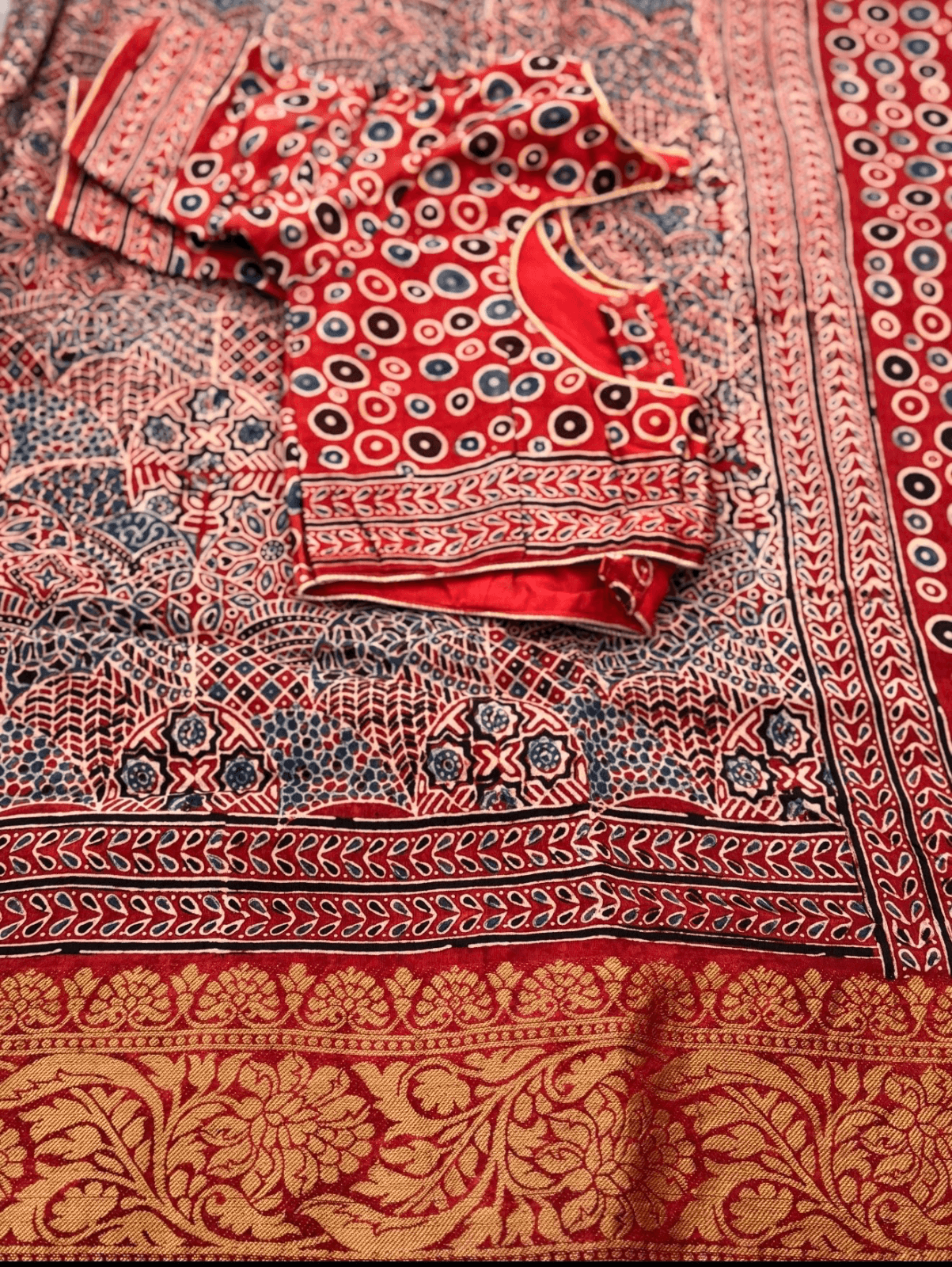 Ajrakh Dola silk saree