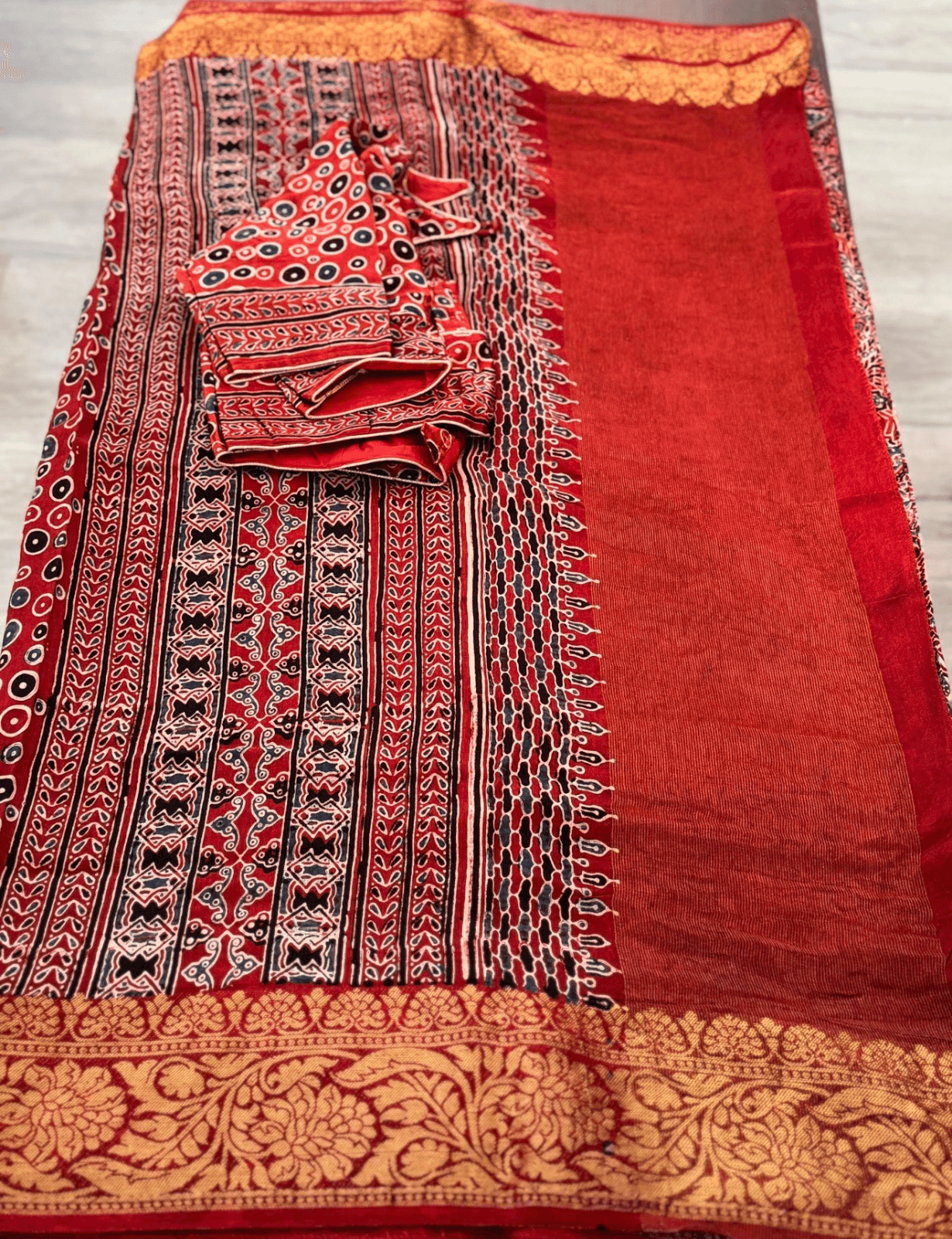 Ajrakh Dola silk saree