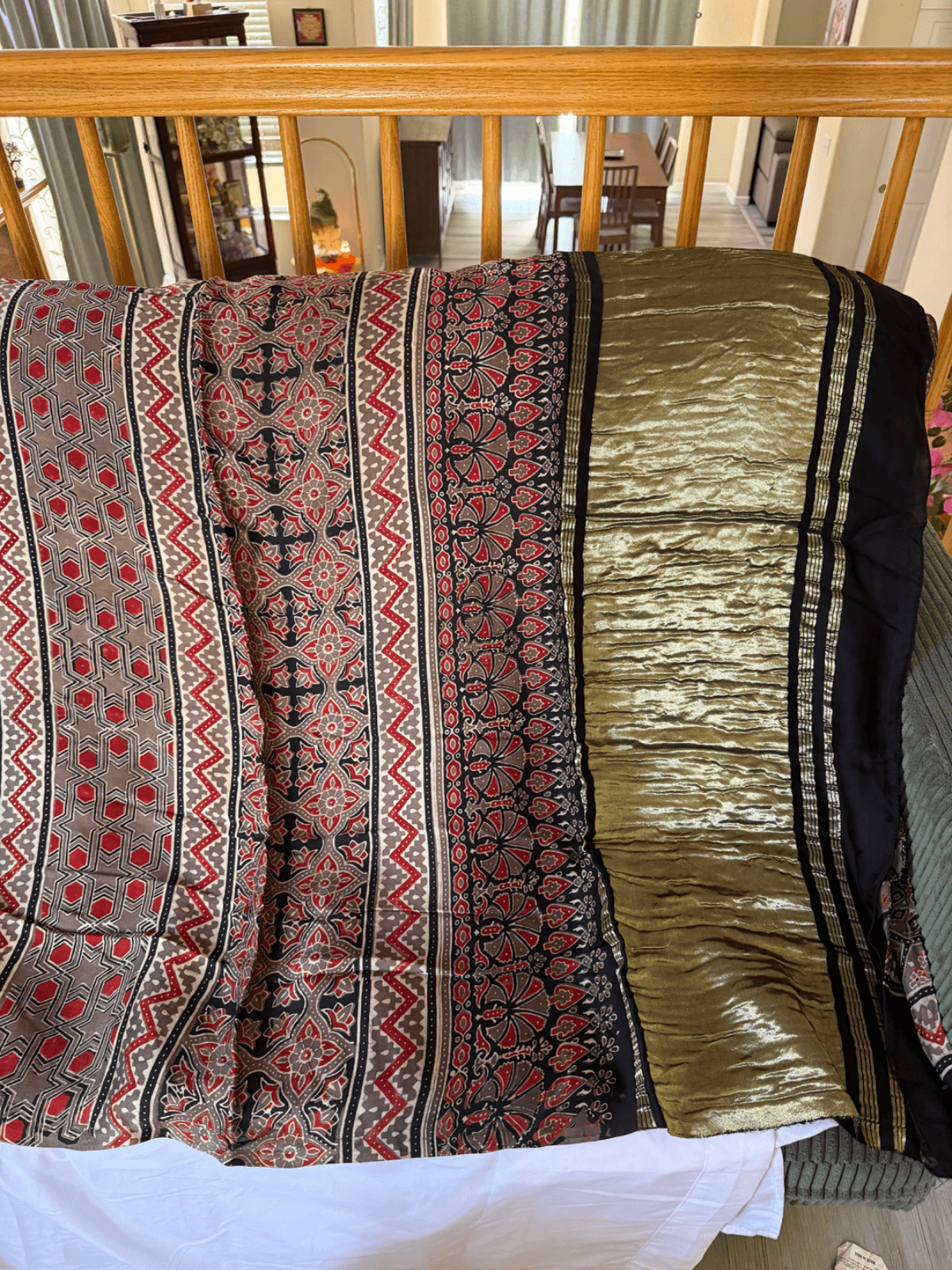 Ajrakh Modal silk saree with Lagdi patta Pallu