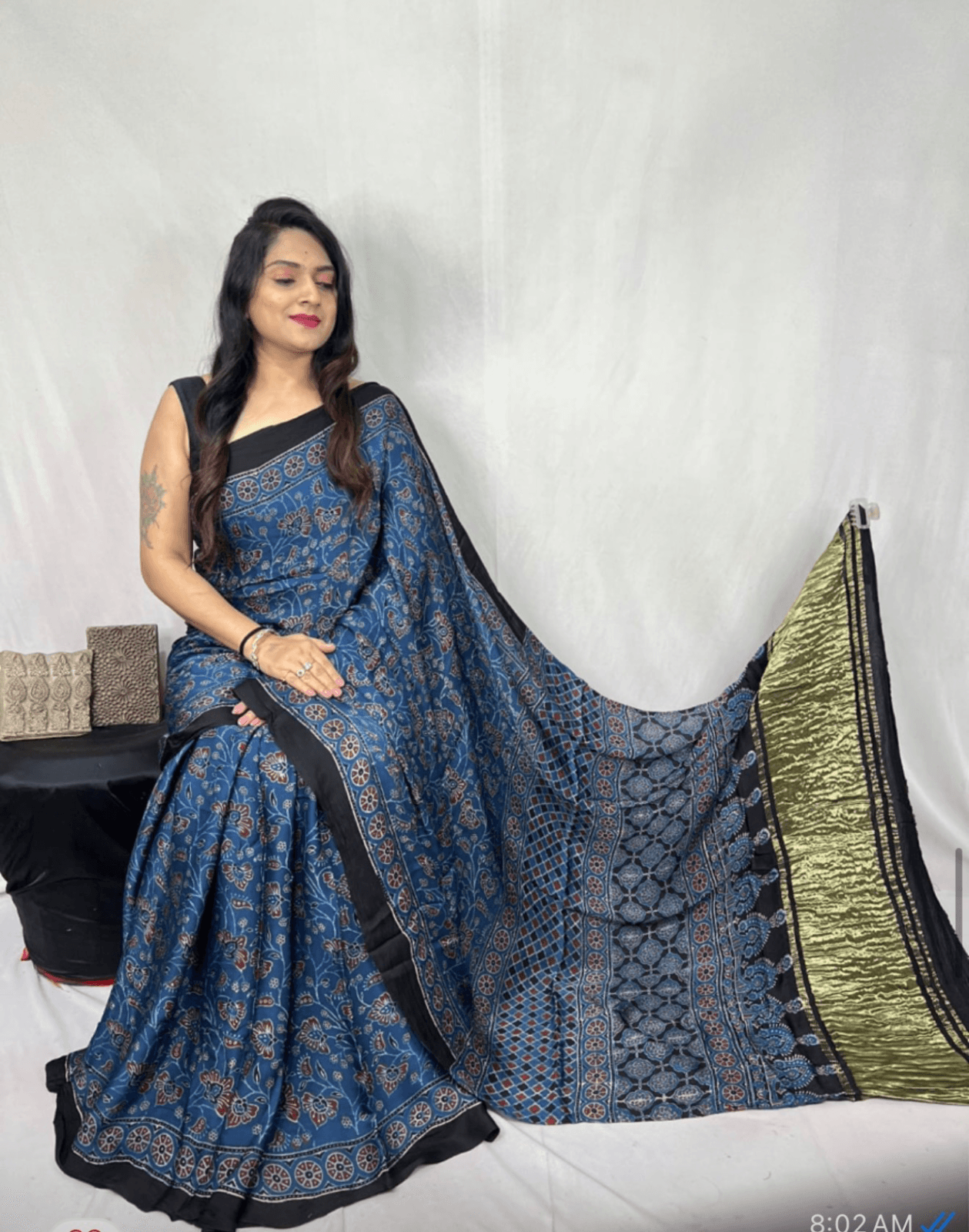 Ajrakh Modal silk saree with Lagdi patta Pallu