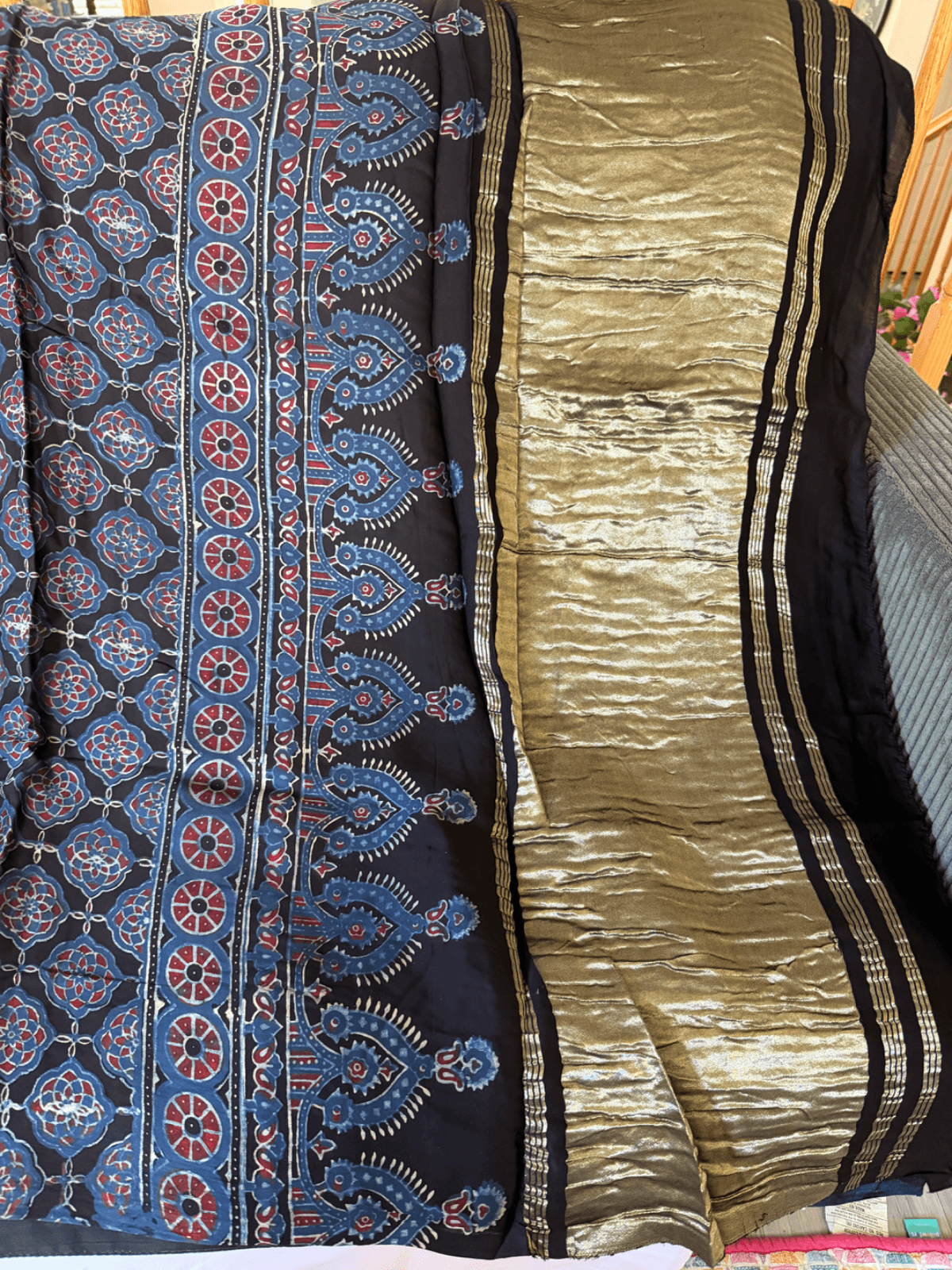 Ajrakh Modal silk saree with Lagdi patta Pallu