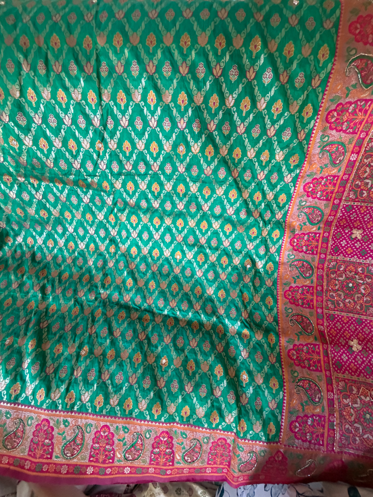 Green Brocade banarasi silk saree with Meenakari work