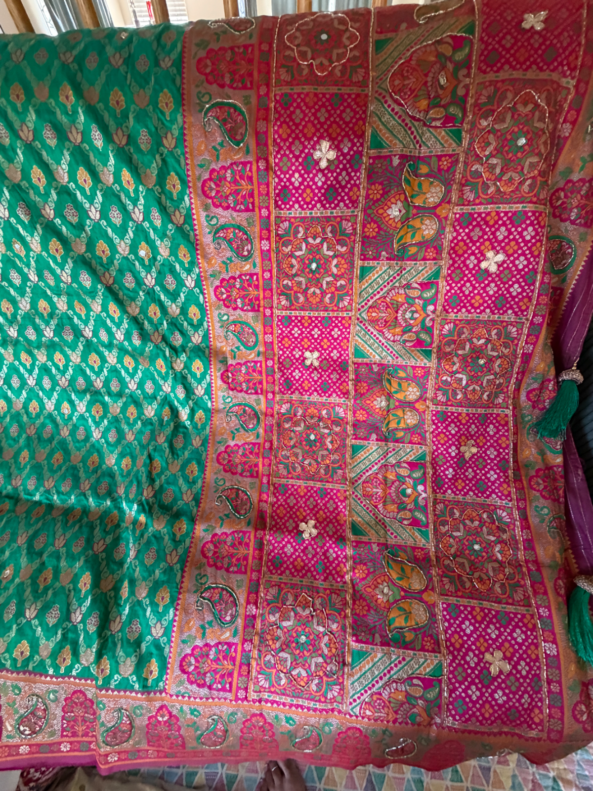 Green Brocade banarasi silk saree with Meenakari work