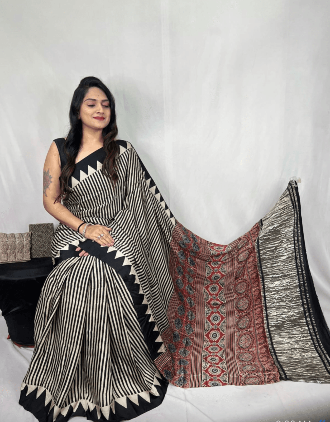 Ajrakh Modal silk saree with Lagdi patta Pallu