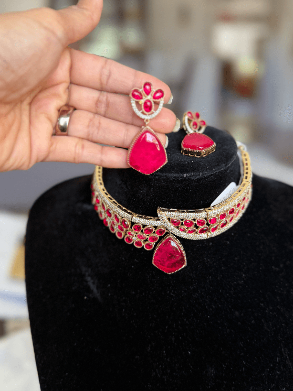 AD and Ruby stone Choker Necklace set