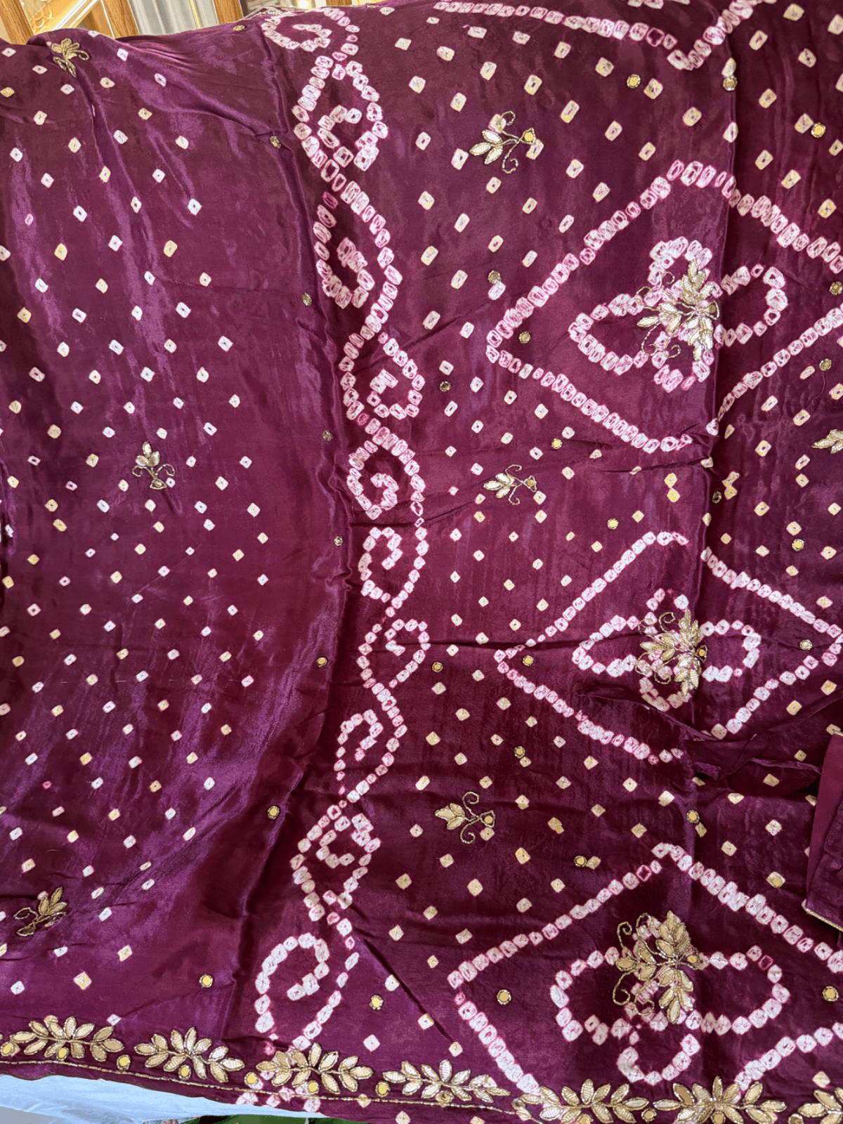 Gajji silk Bandhani with embroidery work