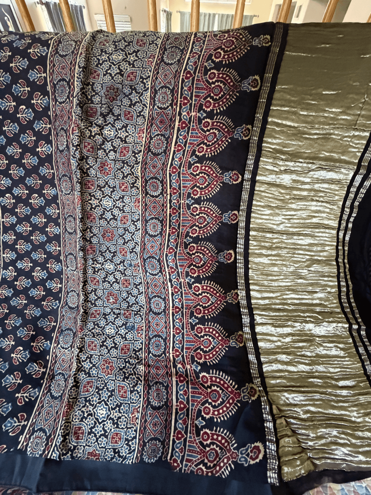 Ajrakh Modal silk saree with Lagdi patta Pallu