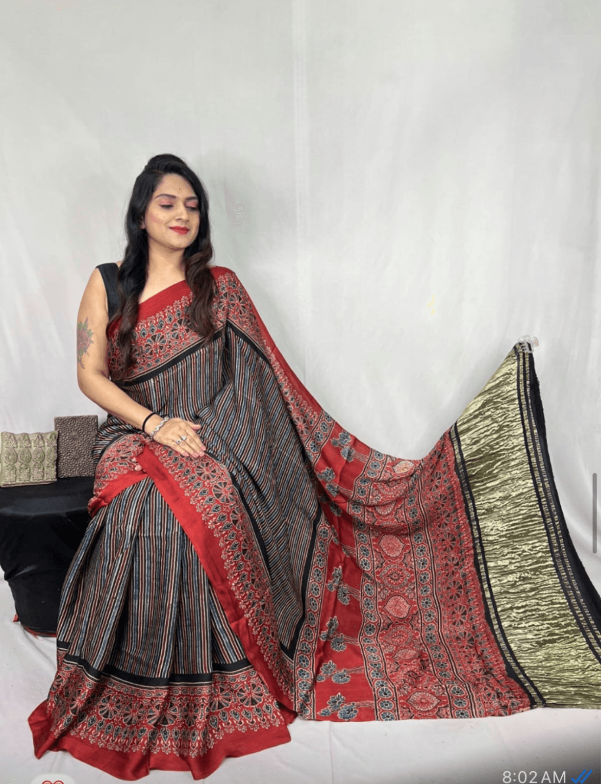 Ajrakh Modal silk saree with Lagdi patta Pallu