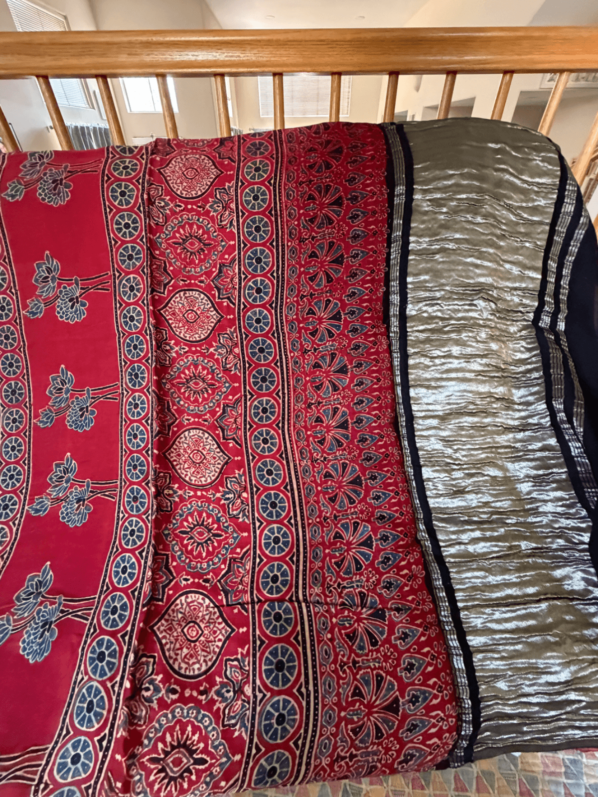 Ajrakh Modal silk saree with Lagdi patta Pallu