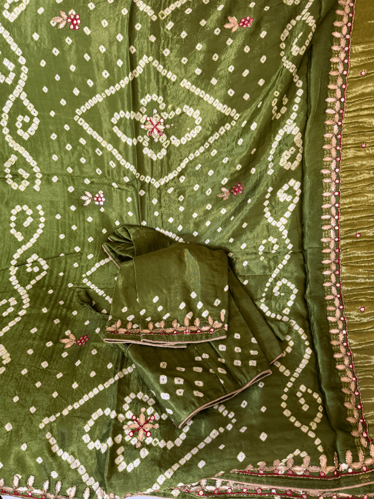 Gajji silk Bandhani with embroidery work